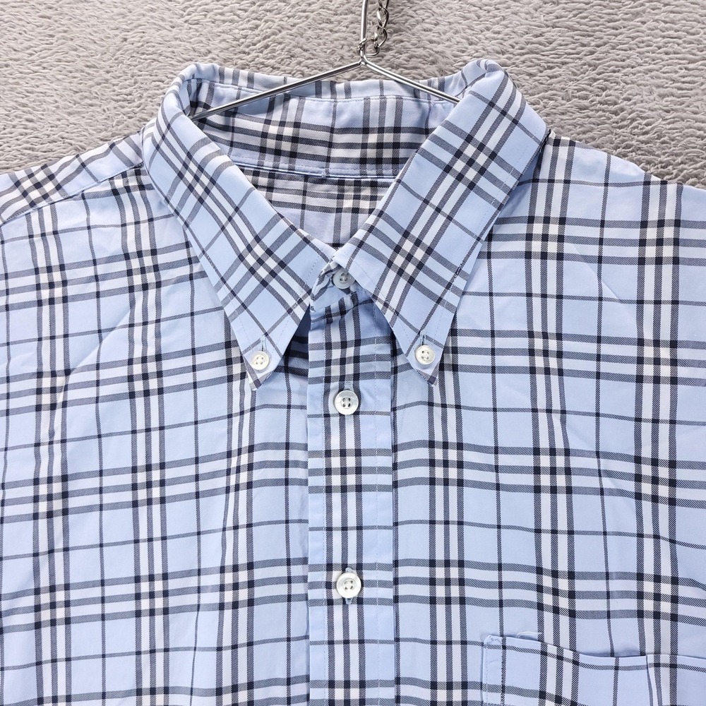 Burberry Button Down Mens 2XL Blue Plaid London Long Sleeve USA Made Pocket